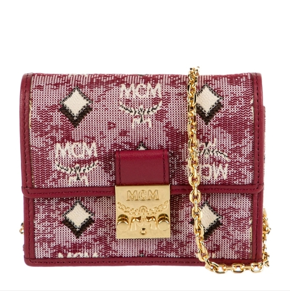 MCM Burgundy Canvas Minaudière (NWOT)(DUSTY/ORIGINAL CHAIN)(RARE) - Picture 1 of 13